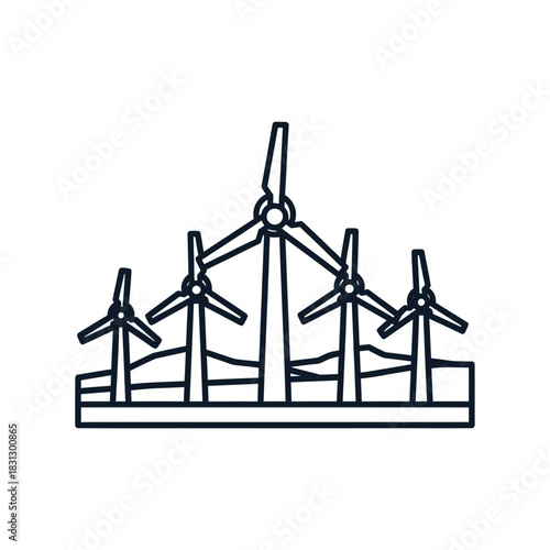 Wind Turbines in a Row - Clean Energy Generation.