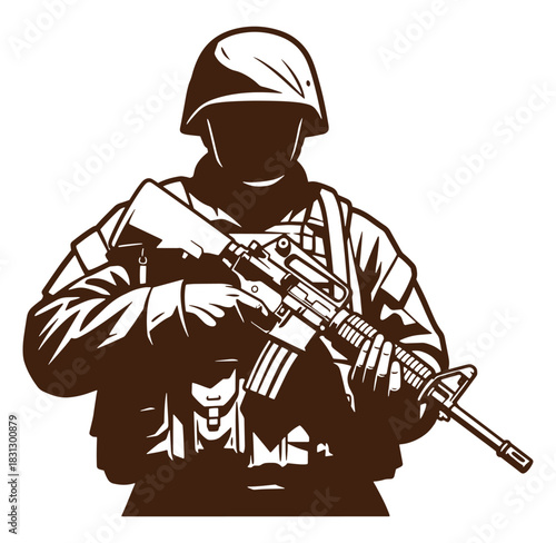 Silhouette of a soldier holding a rifle military armed forces warfare vector illustration