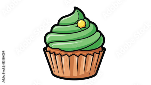 Delicious Cupcake with Green Frosting and Yellow Sprinkle.