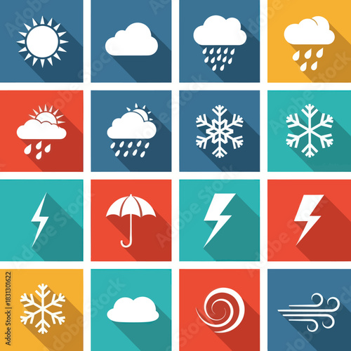 Collection of weather forecast icons depicting various atmospheric conditions.