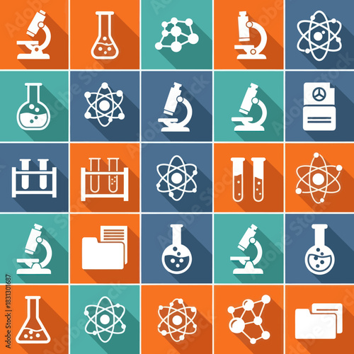Collection of Flat Design Science and Chemistry Icons.