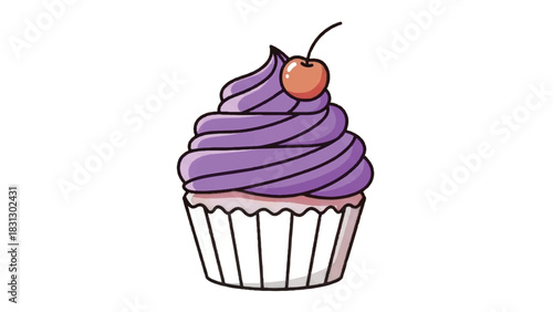 Delicious Purple Cupcake with Cherry on Top.