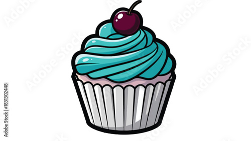 Delicious Teal Frosted Cupcake with Cherry Topping.