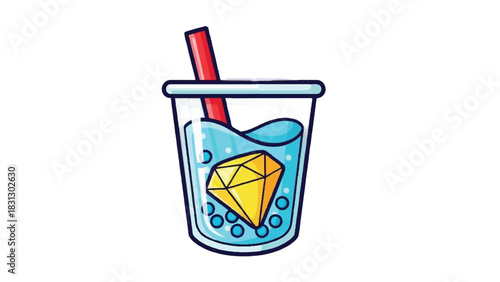Diamond Drink in a Clear Cup with Bubbles and Straw.