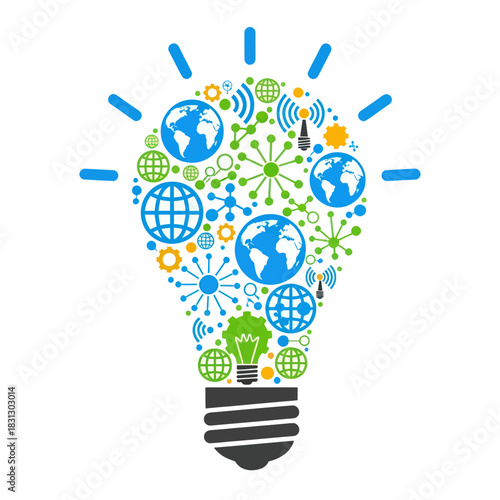 Global Connectivity Idea - A Lightbulb of Innovation and Worldwide Communication.