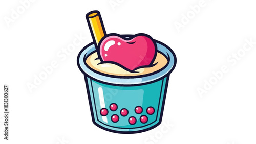 Cute heart shaped bubble tea with pink pearls and straw.