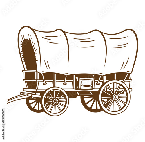 Classic covered wagon illustration depicting pioneer era transportation and western history