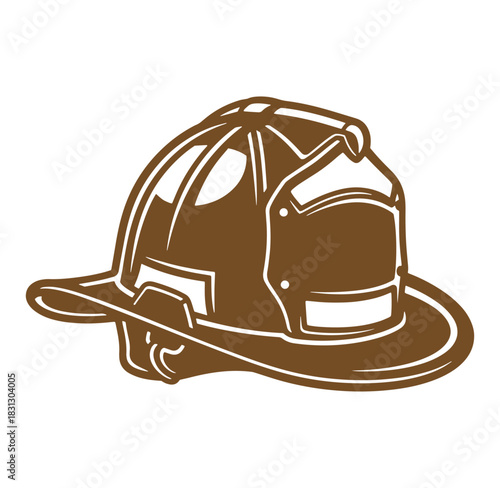 Detailed illustration of a brown vintage firefighter helmet isolated on a white background