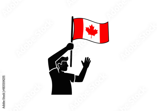 Celebrating Canada Silhouette of a Person Waving the National Flag