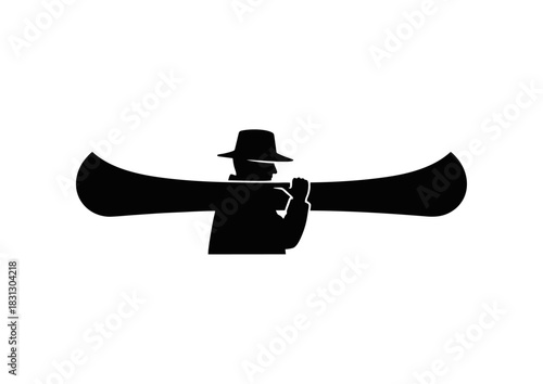 Black silhouette icon of an adventurer or ranger in a hat carrying a canoe, an emblem for outdoor recreation and wilderness travel