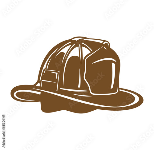 Stylized brown firefighter helmet silhouette illustrative representation on plain white background