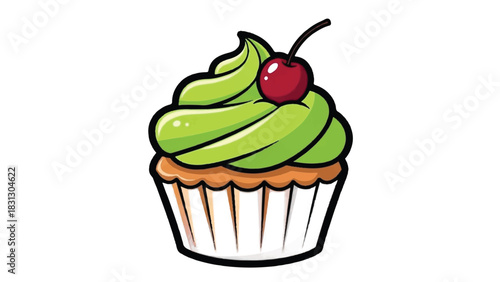A Delicious Green Cupcake with a Cherry on Top.