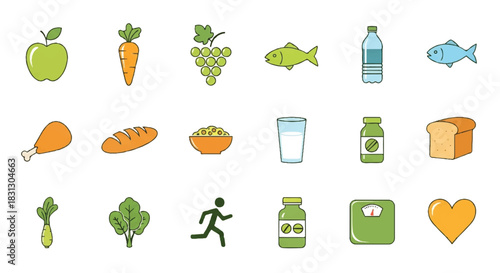 Healthy Food and Lifestyle Icons Collection.