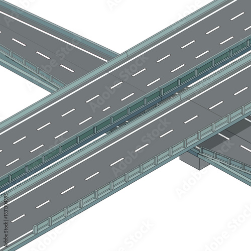 Isometric 3D rendering of a complex highway interchange system.