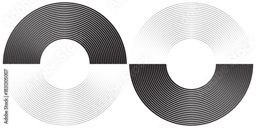 Sport vector pattern of round swirled parallel lines. Black striped design element on white background. For sportswear, interior, wall art. Vector background in retro style. Swirled