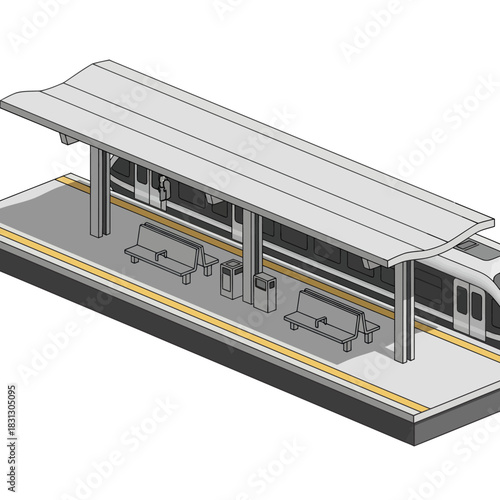 Modern Train Station Platform with Sleek Train Arrival.