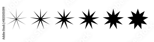 A view of a variations of a 9-sided star shape.
