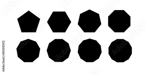 A view of a collection of polygon shapes, between 5 and 12 sides.