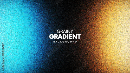 Vibrant grainy gradient background created from thousands of individual dots blending intense blue tones into deep black and warm golden hues. Luminous grainy gradient for modern digital aesthetics