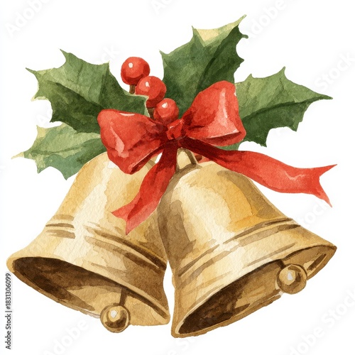 Festive Christmas Bells with Holly Decoration