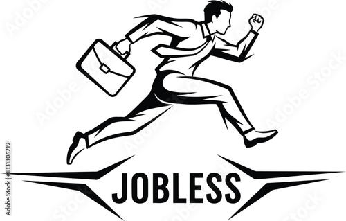 Businessman running with briefcase searching job   unemployment, career opportunity concept