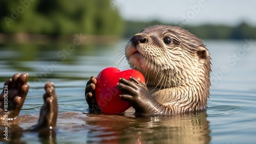 Otters Affection - A Heartfelt Moment in the Water.