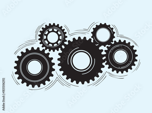 Technical Gear Assembly Silhouette with Rotation Hints
