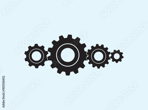 Industrial Cog Silhouette Group with Subtle Motion Marks
