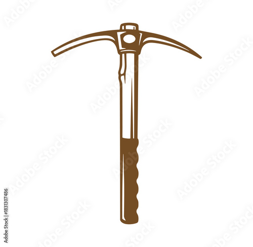 Detailed illustration of a brown pickaxe tool isolated on a clean white background