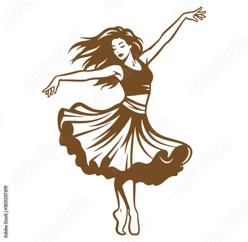 Elegant dancing silhouette vector of a woman performing graceful ballet movement