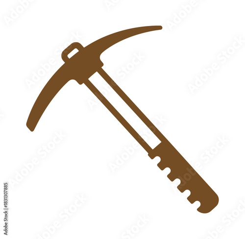 Isolated brown illustration of a pickaxe tool designed for mining and construction purposes