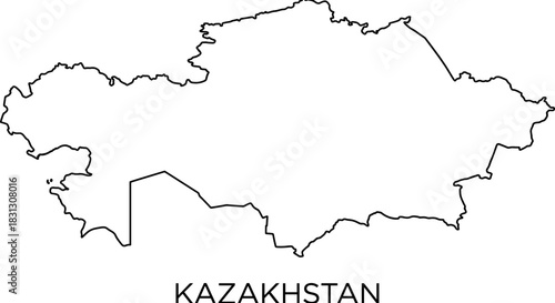 Map outline of Kazakhstan on a white background with black lines and text.