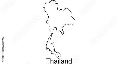 Outlined map of Thailand, showing its geographical shape and borders against white background.
