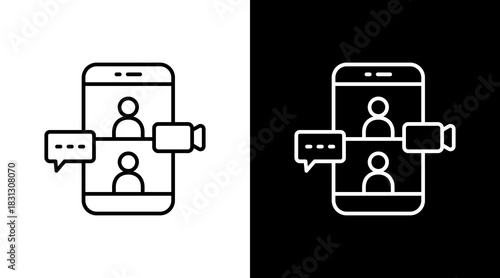 Video Call Outline White Icon Set Design
