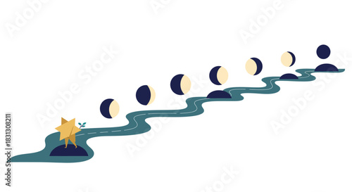 Navigating phases of change star person on a road to success phases of growth illustrating progress achievement and personal development.