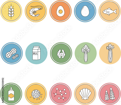 Healthy food icons set illustrated healthy eating choices meal ingredients fruits vegetables grains proteins vegetarian diet vector