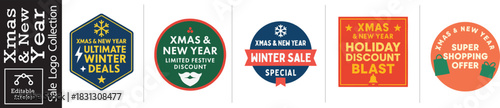 Boost Your Holiday Sales with these Festive Christmas and New Year Sale Labels, Perfect for Attracting Customers and Promoting Special Offers Now!