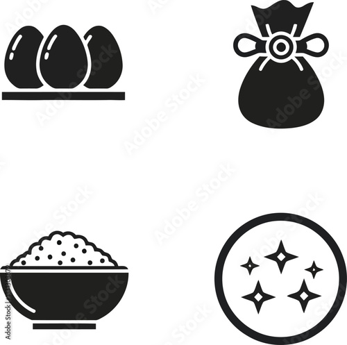 Set of stylized food and fortune icons for celebration traditions symbols vector