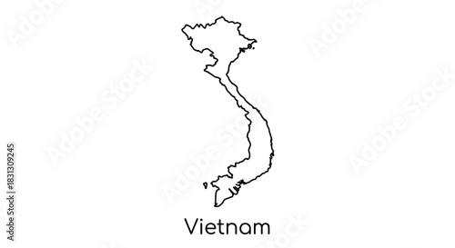 Outline of Vietnam's geographical borders, isolated on a white background, with the country name below.