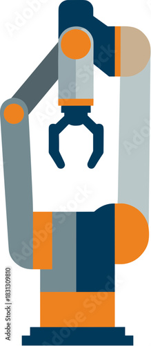 Flat design vector illustration of an industrial robotic arm.