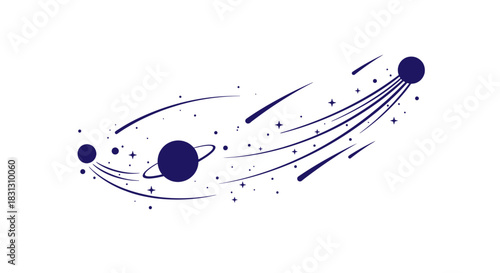 planets orbiting in a cosmic dance leaving trails of stardust amidst a starfield ideal for astronomy visuals and space exploration themes