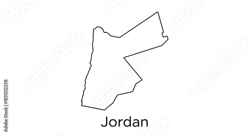 Simple black outline map of Jordan on a white background with the country's name written below.