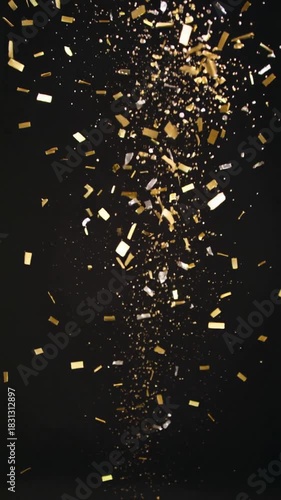 Golden Confetti Blast on Vertical Party Background – Sparkling Celebration Effect