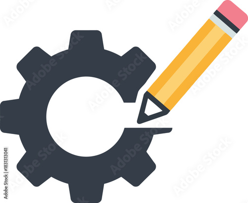 Pencil drawing gear mechanism concept idea innovation engineering solution creation vector