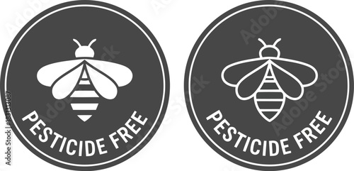 Pesticide free bee icon symbol circle labels organic natural eco friendly badge stamp approval glyph vector