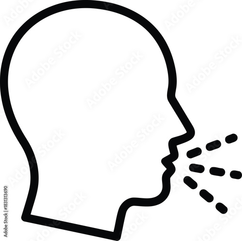 Human head profile outline exhaling droplets illustration symbolizing sickness contagion germ spread illness respiratory health vector
