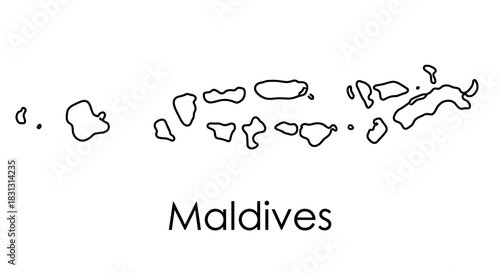 Simple line drawing of the Maldives island nation on a white background with black lines and text.