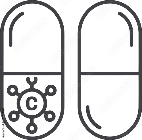 Vitamin c capsule icon illustration healthy supplement medical care concept health science nutrient capsule design vector