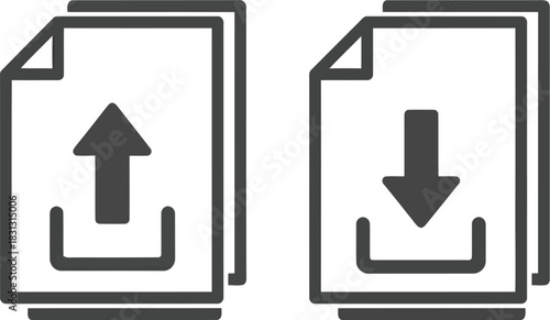 Upload download icons document file transfer data management transferring information transferring data online vector