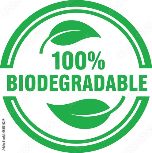 100 percent biodegradable eco friendly seal emblem green leaf stamp circle badge vector